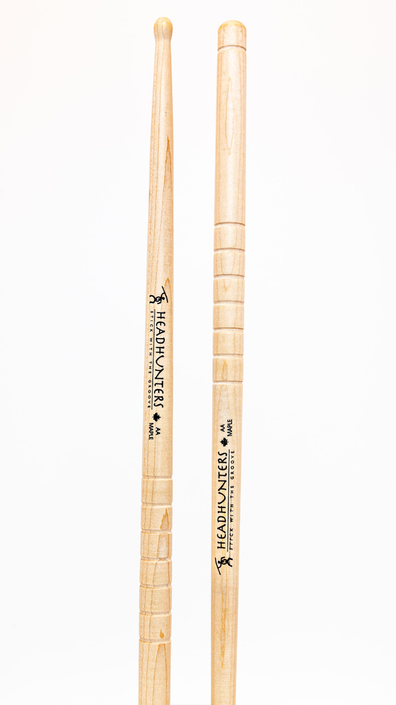 HeadHunters Maple Grooves AA drumsticks, 15.00mm Canadian maple with precision-cut lathed grooves, isolated on white background