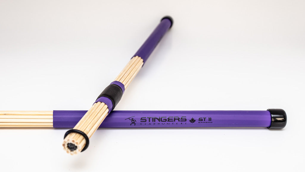 HeadHunters Stingers ST11 — patented foam core with 11 × 3mm bamboo dowels. Active bounce and technical control at low volume. Made in Canada.