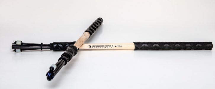 HeadHunters Crossovers II Poly Bead hybrid drum sticks — lathed maple shaft with poly bundle and bead — Made in Canada
