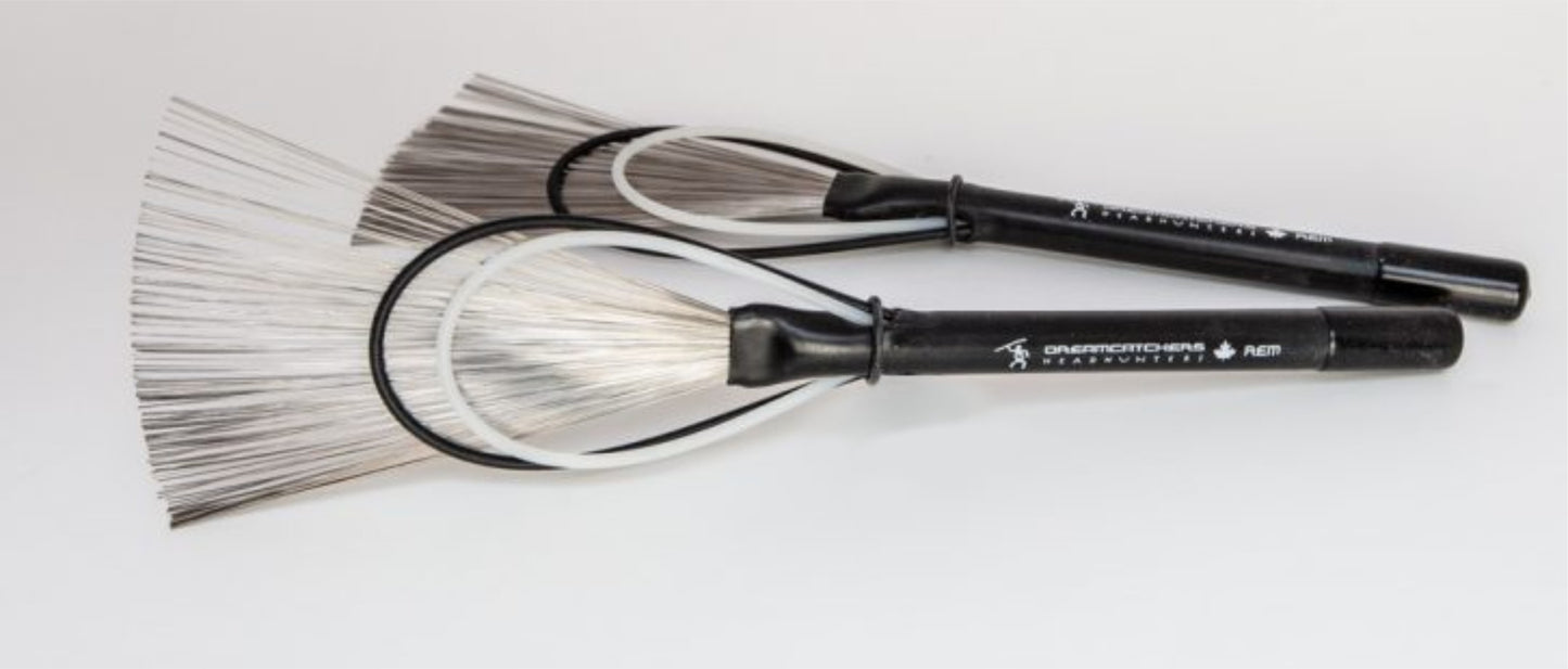 Dreamcatchers REM patented hybrid drum brush — dual nylon hoops, wire sandwiching, lightest Dreamcatchers design. Made in Canada by HeadHunters.