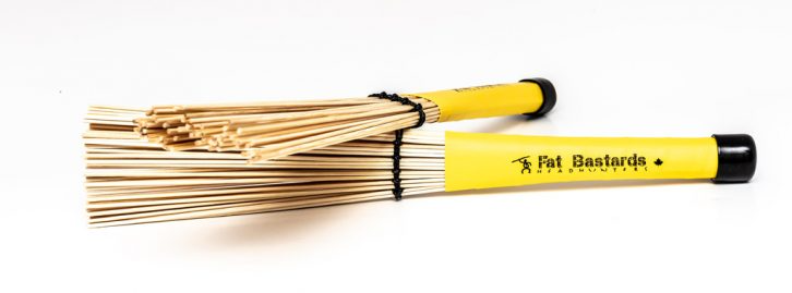 HeadHunters Fat Bastards — bamboo dowels sewn into a fan, bundle-formed handle. Aggressive attack, cymbal clarity, and a massive backbeat. Made in Canada.