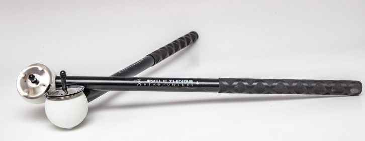 HeadHunters Jingle Things — a 2B maple hybrid mallet with Orb-X head and jingles. Tambourine-like tone, Made in Canada.