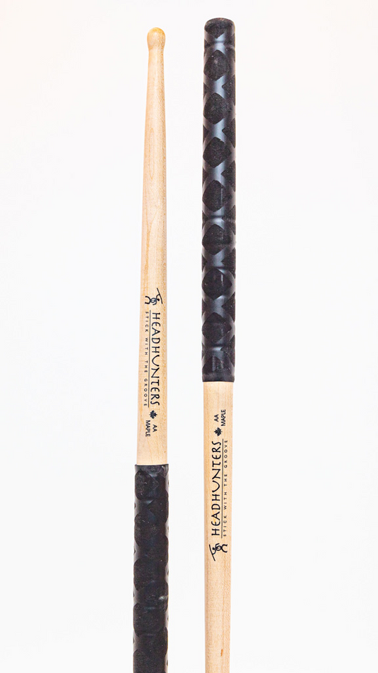 HeadHunters Maple Grooves AA BX drumsticks — 15.75mm Canadian maple with lathed grooves and BX double X grip. Made in Canada