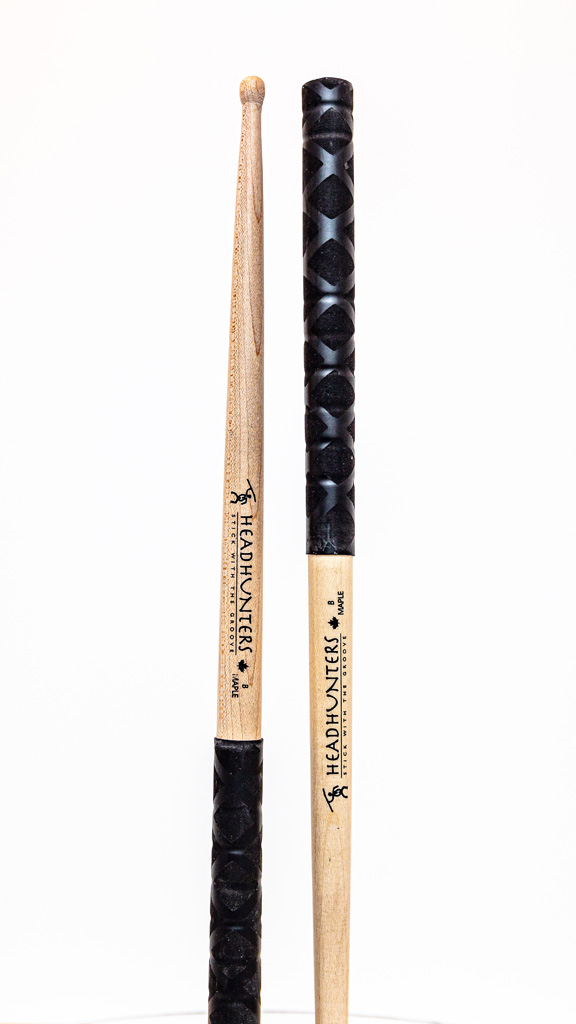 HeadHunters Maple Grooves B BX drumsticks — Canadian maple with lathed grooves and BX double X grip. Made in Canada