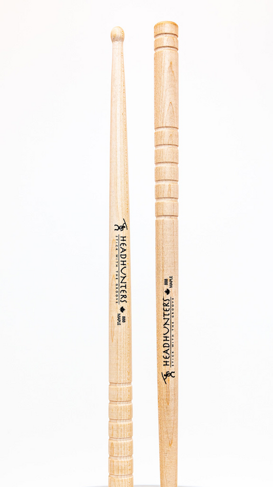 HeadHunters Maple Grooves BBB drumsticks — Canadian maple with precision-cut lathed grooves. Made in Canada