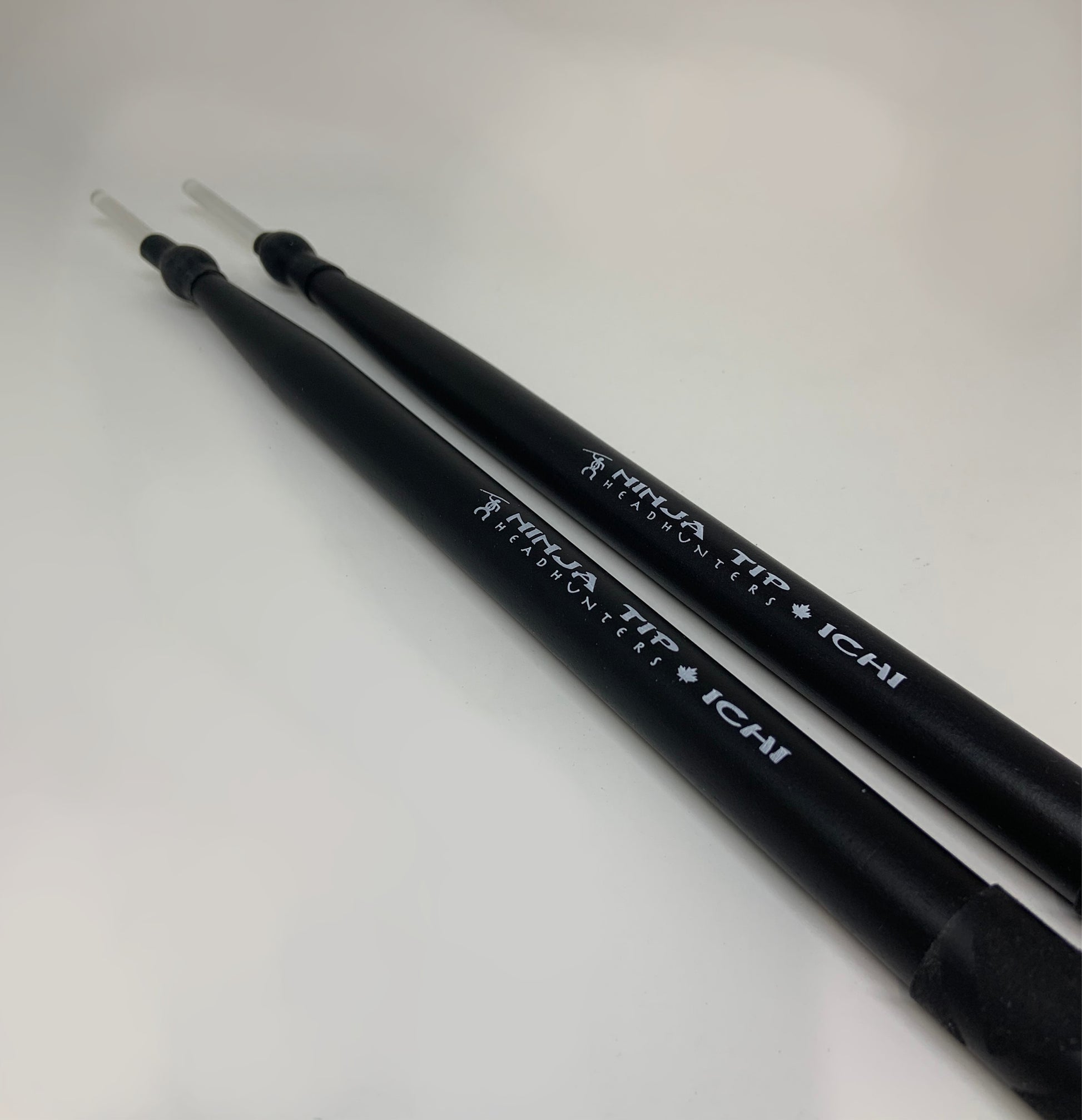 HeadHunters Ninja Tip Ichi hybrid drumstick — maple 5B with polycarbonate rod and surgical tubing — Made in Canada"
