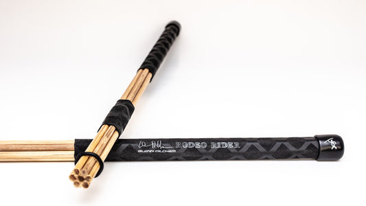 HeadHunters Rodeo Riders bundled drum sticks — 7 bamboo dowels, with front band, BX grip, adjustable O-ring, Made in Canada